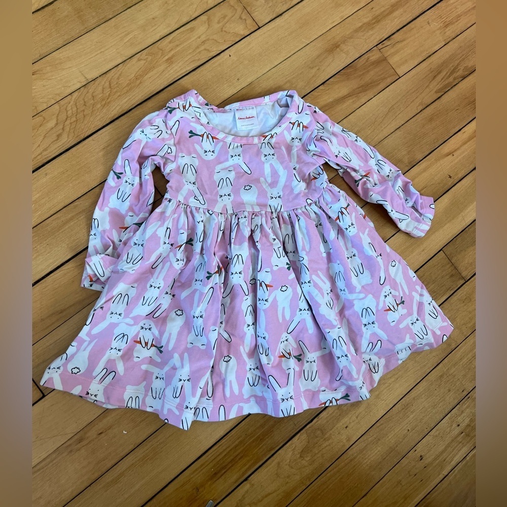Hanna Andersson Easter pink long‎ sleeve bunny infant girls dress